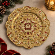 Christmas Decorative Charger Plate – Cream Gold Mandala Medallion - MintiHome