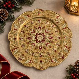 Christmas Decorative Charger Plate – Cream Gold Mandala Medallion - MintiHome