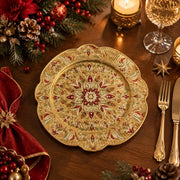 Christmas Decorative Charger Plate – Cream Gold Mandala Medallion - MintiHome