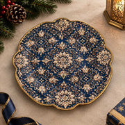 Christmas Decorative Charger Plate – Navy Gold Damask Allover - MintiHome