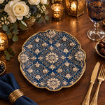Christmas Decorative Charger Plate – Navy Gold Damask Allover - MintiHome