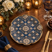 Christmas Decorative Charger Plate – Navy Gold Damask Allover - MintiHome