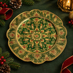 Christmas Decorative Charger Plate – Deep Green Gold Mandala - MintiHome