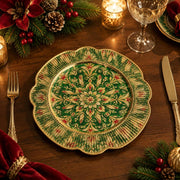 Christmas Decorative Charger Plate – Deep Green Gold Mandala - MintiHome