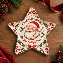Christmas Decorative Charger Plate – Cream Santa Ribbon Wreath - MintiHome