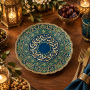 Ramadan Decorative Charger Plate – Blue Green Calligraphy Medallion - MintiHome