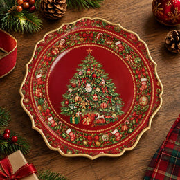 Christmas Decorative Charger Plate – Gold Beaded Wreath Tree - MintiHome
