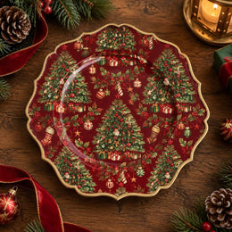 Christmas Decorative Charger Plate – Christmas Tree Allover Repeat - MintiHome