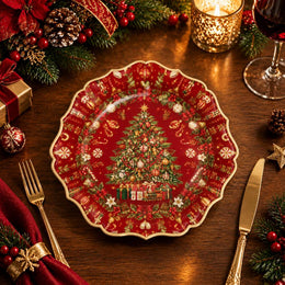 Christmas Decorative Charger Plate – Red Bauble Radiant Tree - MintiHome