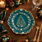 Christmas Decorative Charger Plate – Teal Snowflake Wreath Tree - MintiHome