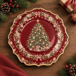 Christmas Decorative Charger Plate – Blush Poinsettia Wreath Tree - MintiHome