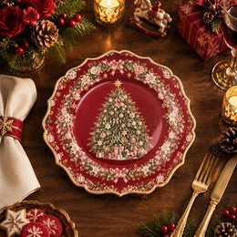 Christmas Decorative Charger Plate – Blush Poinsettia Wreath Tree - MintiHome
