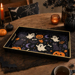 Cartoon Ghost Plastic Serving Tray – Black Cat Pumpkin plastic serving tray shown in a rectangular product view.