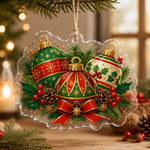 Christmas Ornament Trio Acrylic Hanging Wall Decor – Holly hanging wall decor with printed artwork and cut silhouette.