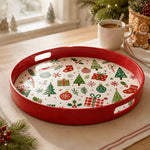 Christmas Red Rim Serving Tray – HD UV Holiday Icons with Handles - MintiHome