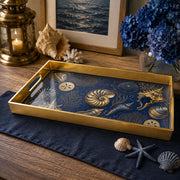 Christmas Seashell Plastic Serving Tray – Gold Navy Holiday Decor - MintiHome