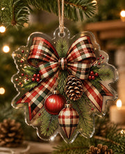 Christmas Plaid Bow Acrylic Hanging Wall Decor – Tartan Holiday Decor