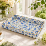 Cream Blue Paisley Plastic Serving Tray – Full Print Border full-print plastic serving tray shown in a product view.