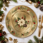 Red Poinsettia Christmas Charger Plate with Gold Botanical Rim - effect view 1