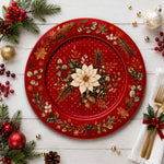 Red Poinsettia Christmas Charger Plate with Gold Botanical Rim - effect view 2