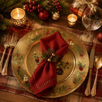 Red Poinsettia Christmas Charger Plate with Gold Botanical Rim - scene view 2