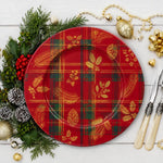 Red Plaid Christmas Charger Plate with Gold Botanical Overlay - effect view 1
