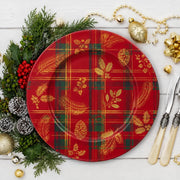 Red Plaid Christmas Charger Plate with Gold Botanical Overlay - effect view 1