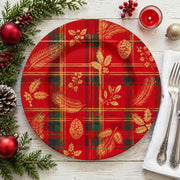 Red Plaid Christmas Charger Plate with Gold Botanical Overlay - effect view 2
