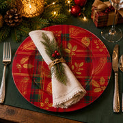 Red Plaid Christmas Charger Plate with Gold Botanical Overlay - scene view 2
