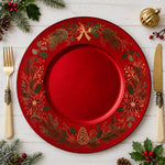 Cream Poinsettia Wreath Christmas Charger Plate | Red Bow - effect view 1