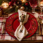 Cream Poinsettia Wreath Christmas Charger Plate | Red Bow - scene view 2