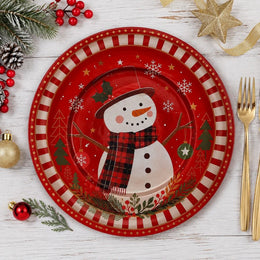 Candy Cane Snowman Christmas Charger Plate | Kids Holiday Decor - effect view 1