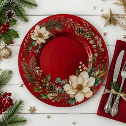 Watercolor Berry Christmas Charger Plate | Botanical Wreath - effect view 1