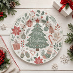 Retro Merry Christmas Charger Plate | Tree & Ornaments Design - effect view 2