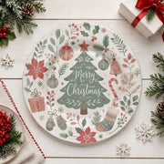 Retro Merry Christmas Charger Plate | Tree & Ornaments Design - effect view 2