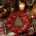 Retro Merry Christmas Charger Plate | Tree & Ornaments Design - scene view 1