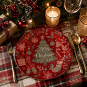 Retro Merry Christmas Charger Plate | Tree & Ornaments Design - scene view 1