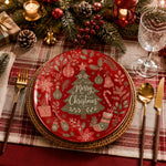 Retro Merry Christmas Charger Plate | Tree & Ornaments Design - scene view 2