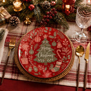 Retro Merry Christmas Charger Plate | Tree & Ornaments Design - scene view 2