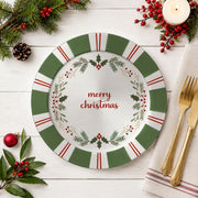 Green Stripe Merry Christmas Charger Plate | Farmhouse Holiday - effect view 2