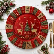 Golden Reindeer Winterland Charger Plate | Red Green Christmas - effect view 1