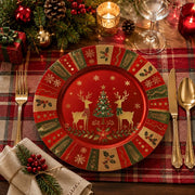 Golden Reindeer Winterland Charger Plate | Red Green Christmas - scene view 2
