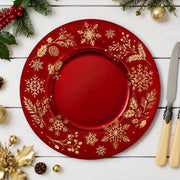 Red Gold Snowflake Botanical Charger Plate | Winter Splendor - effect view 1