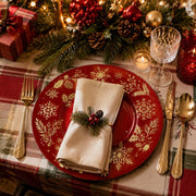 Red Gold Snowflake Botanical Charger Plate | Winter Splendor - scene view 2