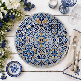 Blue Gold Mandala Charger Plate | Geometric Floral Tableware - effect view 1