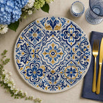 Blue Gold Mandala Charger Plate | Geometric Floral Tableware - effect view 2