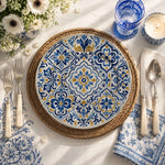 Blue Gold Mandala Charger Plate | Geometric Floral Tableware - scene view 1