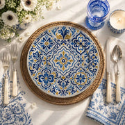Blue Gold Mandala Charger Plate | Geometric Floral Tableware - scene view 1