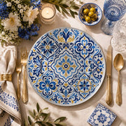 Blue Gold Mandala Charger Plate | Geometric Floral Tableware - scene view 2