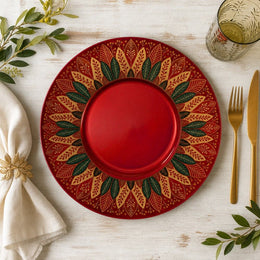 Green Gold Art Deco Leaf Charger Plate | Botanical Wreath Tableware - effect view 1